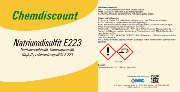 25kg Natriumdisulfit (Natriummetabisulfit, Natriumpyrosulfit) in Lebensmittelqualität E 223, Sackwa